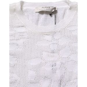 Alpha Studio White Floral Lace Knit Fabric Short Sleeves Blouse Women's Top